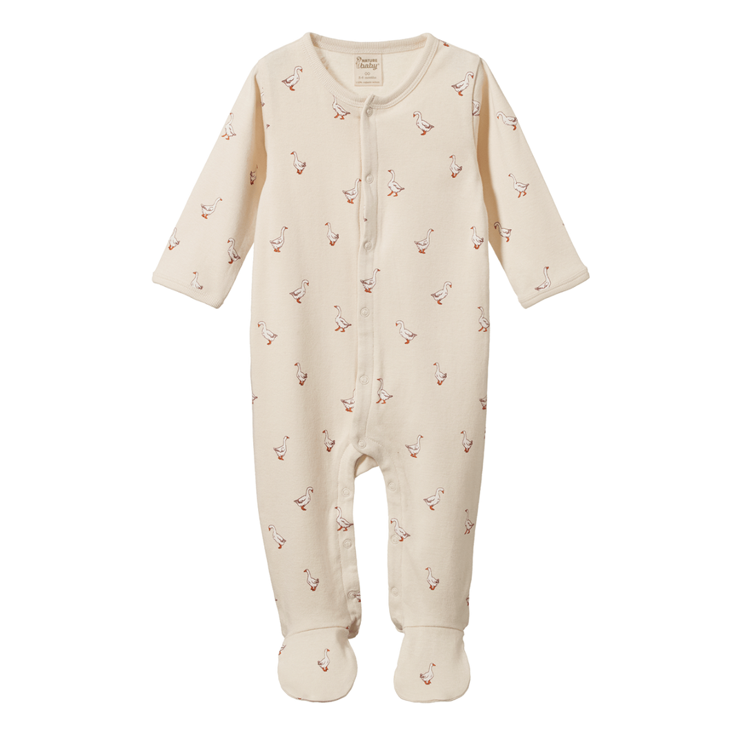 Pyjama à pattes en coton naturel avec imprimé oie