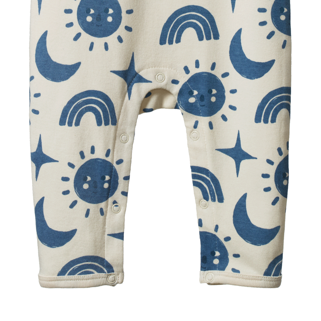 Jambes de Pyjama pour enfant en coton blanc avec imprimé soleil, lunes, étoiles et arc-en-ciels bleus