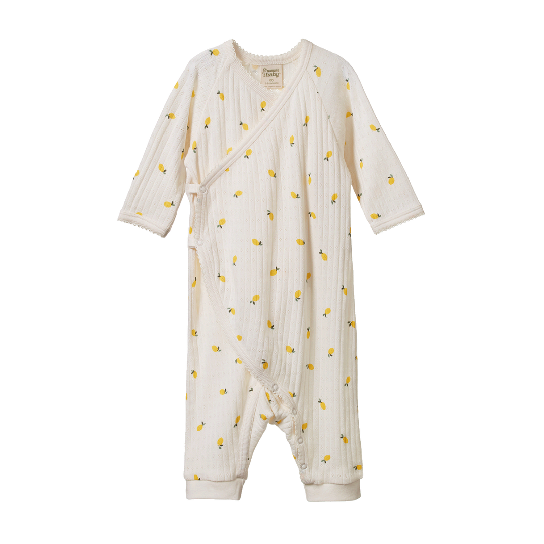 Pyjama kimono pointelle naturel avec imprimé citrons