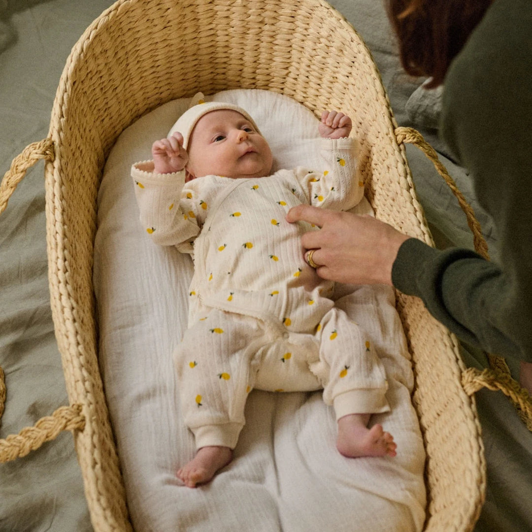 Bébé avec Pyjama kimono pointelle naturel avec imprimé citrons