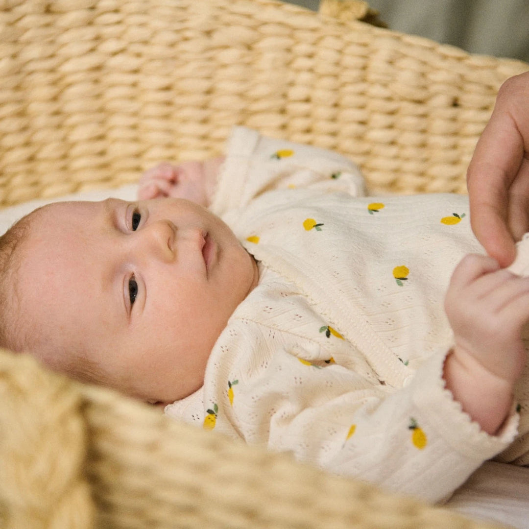 Bébé avec Pyjama kimono pointelle naturel avec imprimé citrons