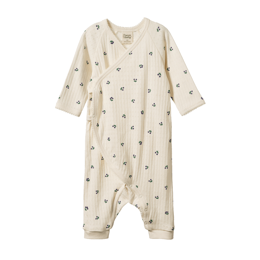 Pyjama kimono pointelle Nature Baby en coton naturel avec imprimé baies d’hiver