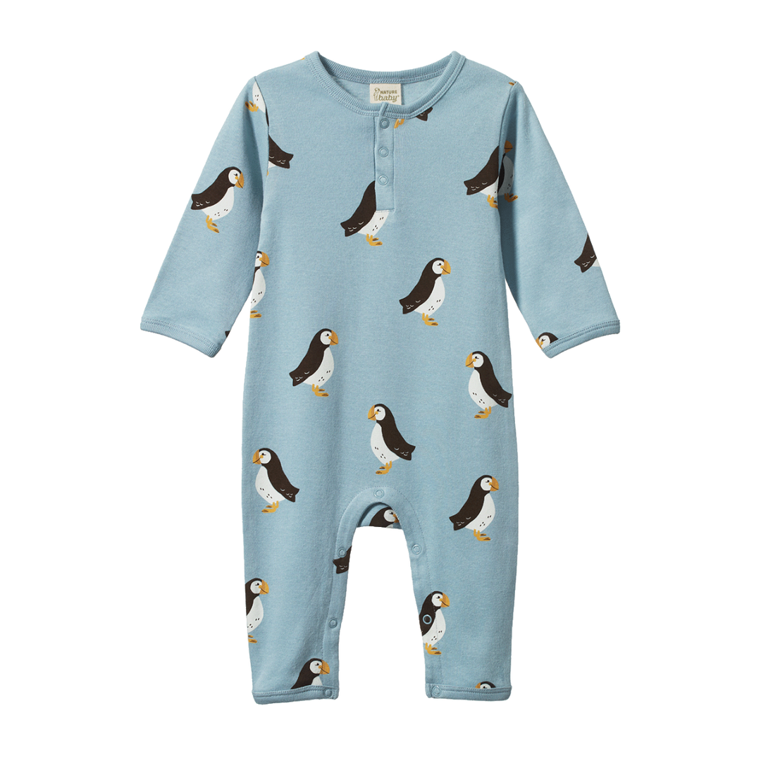 Pyjama en coton bleu avec imprimé macareux