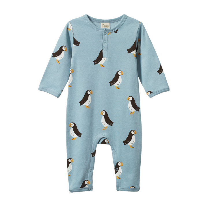 Pyjama en coton bleu avec imprimé macareux