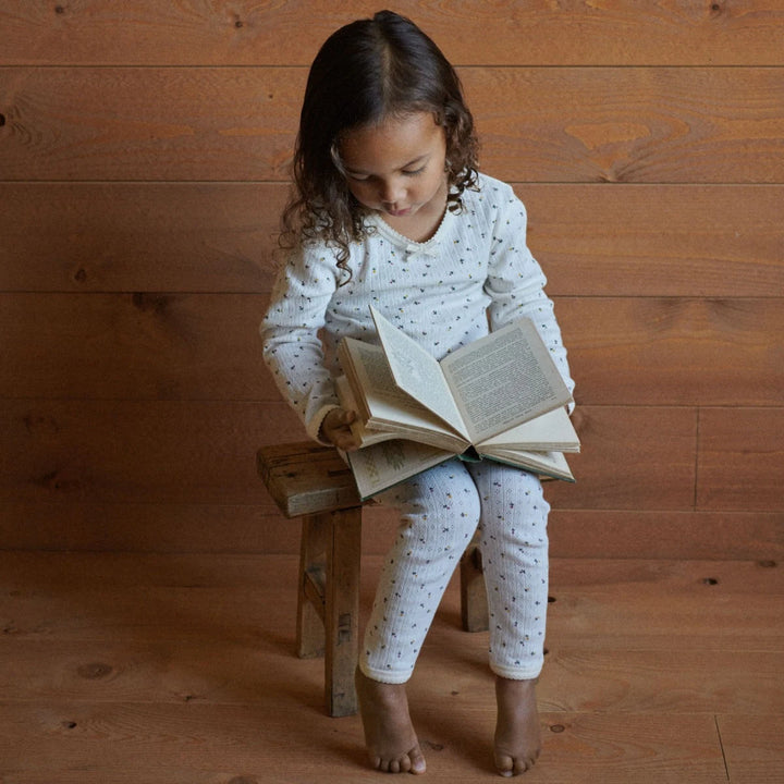 Fille avec Pyjama manches longues pointelle écru avec imprimé floral