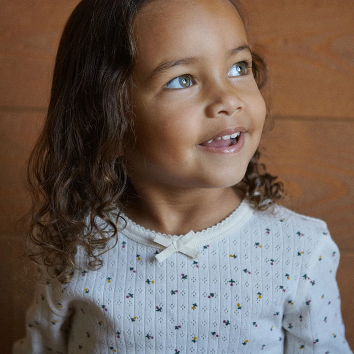 Fille avec Pyjama manches longues pointelle écru avec imprimé floral