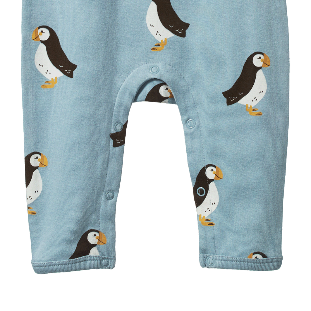 Jambes de Pyjama manches longues en coton bleu avec imprimé macareux