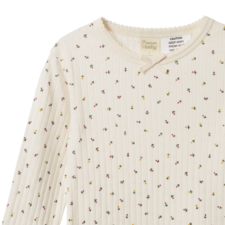 Pyjama manches longues pointelle écru avec imprimé floral