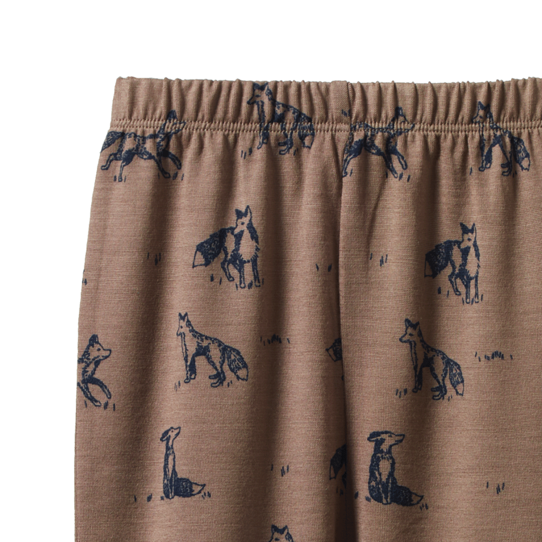 Bas de Pyjama manches longues en mérinos brun avec imprimé renards