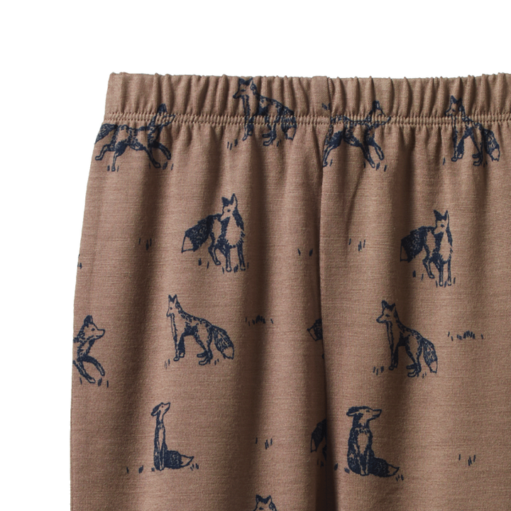 Bas de Pyjama manches longues en mérinos brun avec imprimé renards