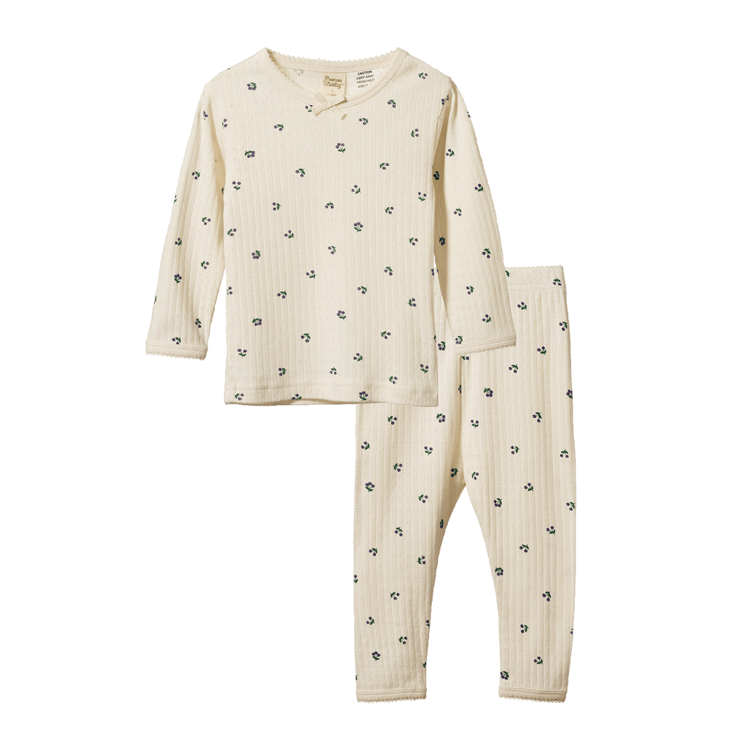 Pyjama manches longues pointelle en coton naturel avec imprimé Baie d'hiver