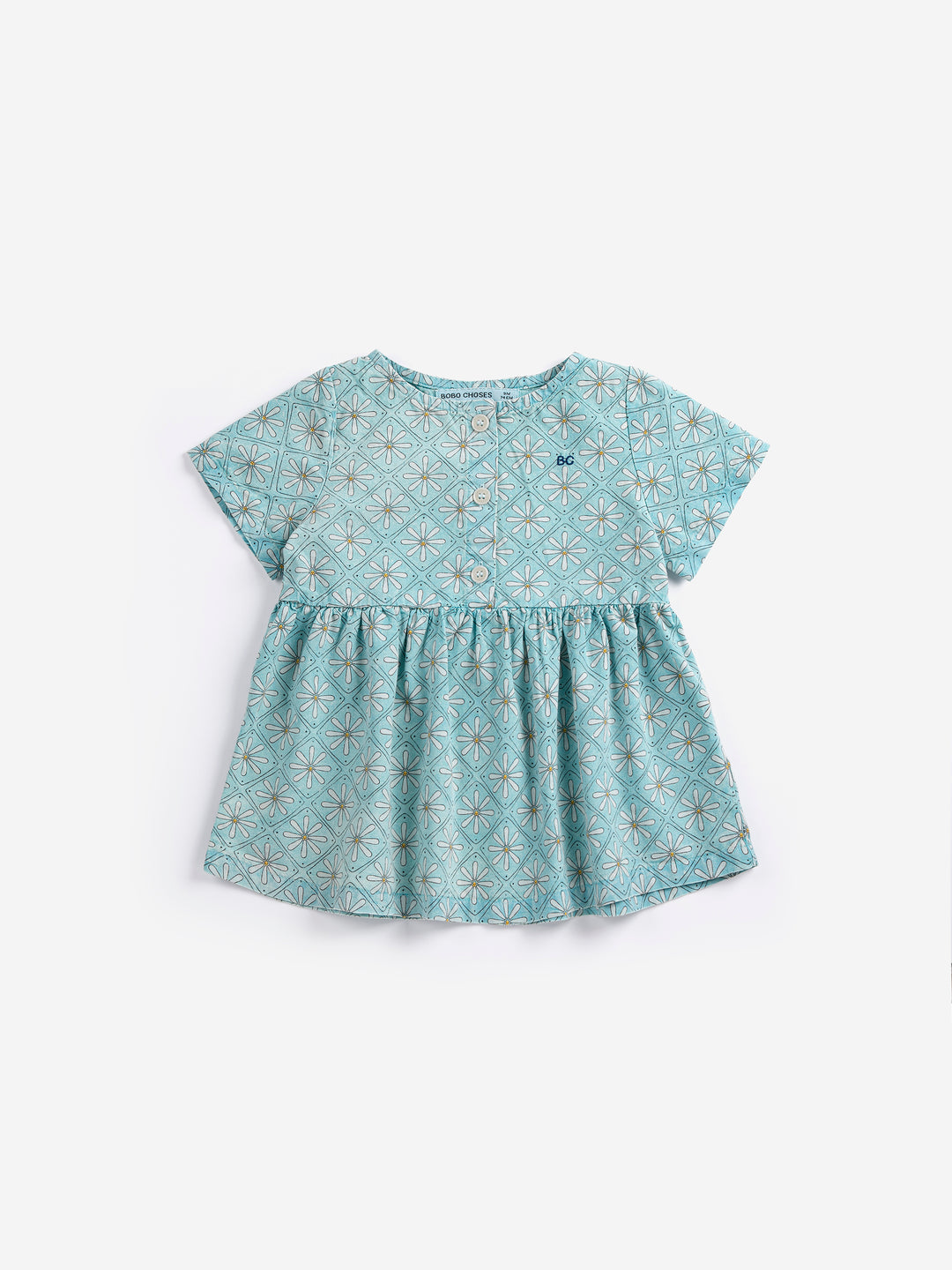 Robe Bobo Choses en coton bleu avec imprimé marguerites