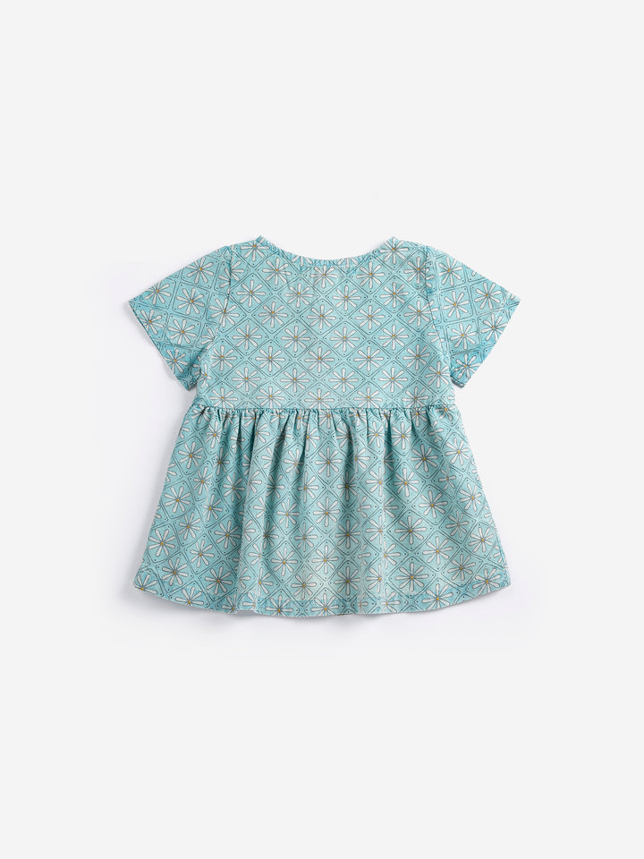 Robe Bobo Choses en coton bleu avec imprimé marguerites