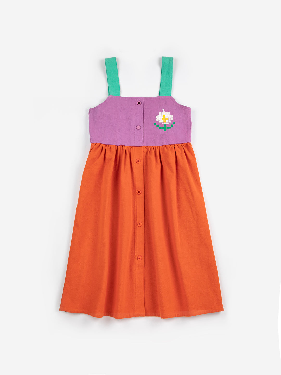 Robe Bobo Choses en coton orange, rose et vert avec une marguerite imprimée