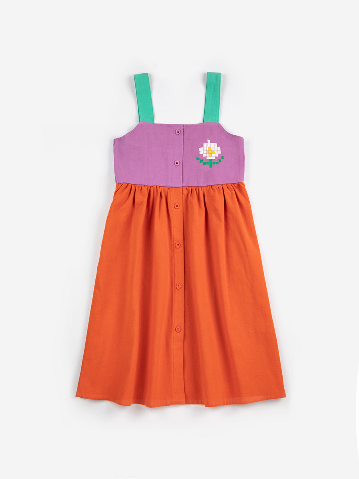 Robe Bobo Choses en coton orange, rose et vert avec une marguerite imprimée
