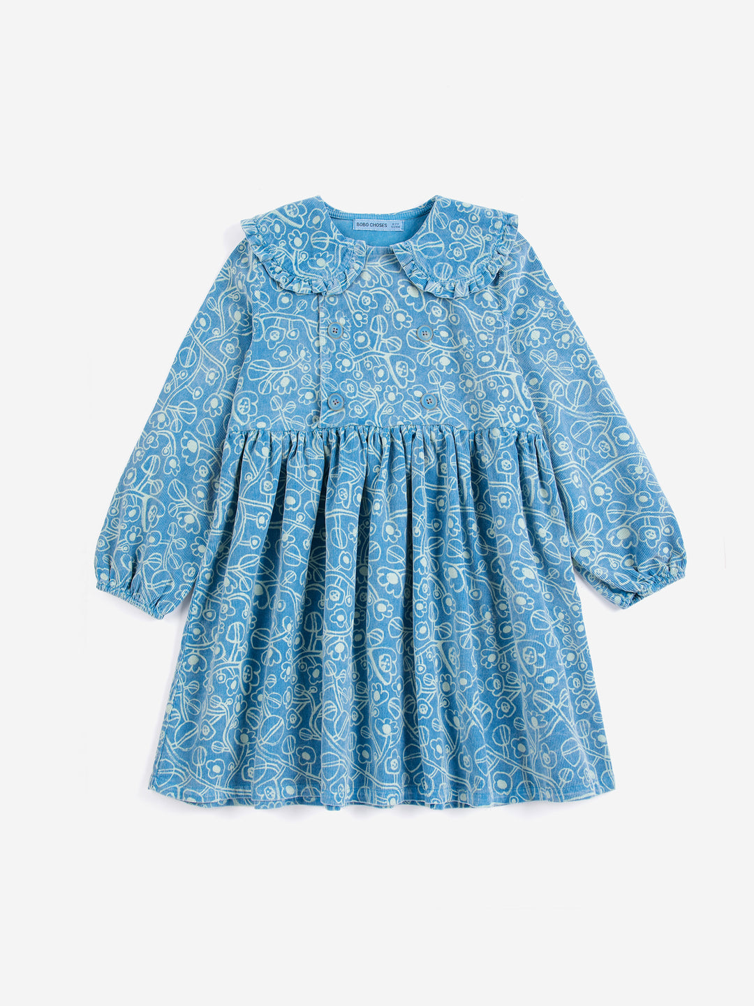 Robe Bobo Choses en velours bleu avec imprimé fleurs