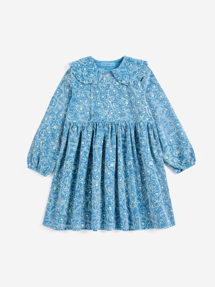 Robe Bobo Choses en velours bleu avec imprimé fleurs