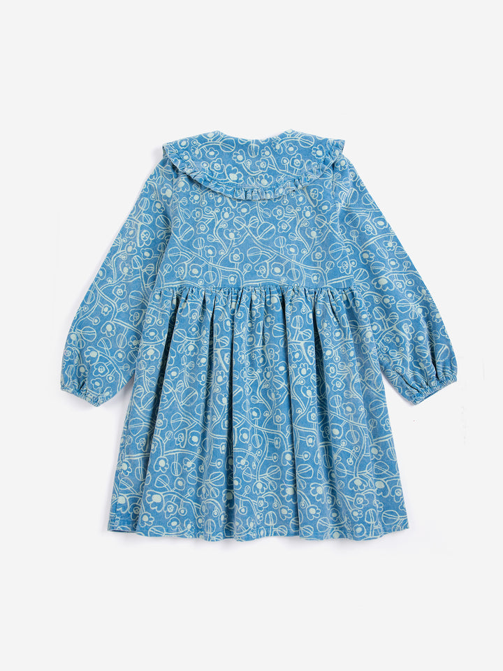 Robe Bobo Choses en velours bleu avec imprimé fleurs