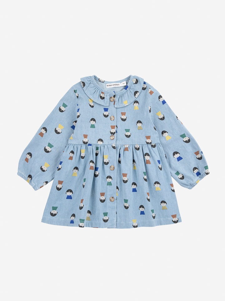 Robe en denim léger avec imprimé pions