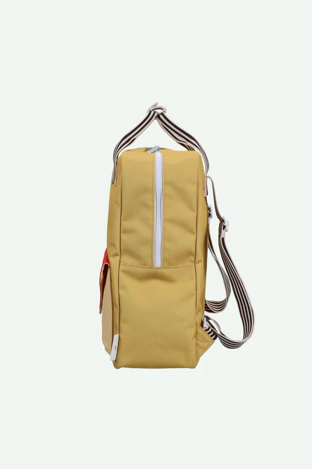 Côté de Large Sac à dos Sticky Lemon jaune, rouge et beige