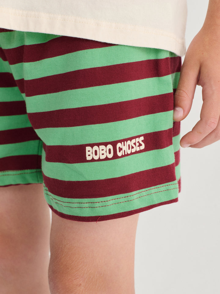 Shorts Bobo Choses en coton rayé vert et rouge