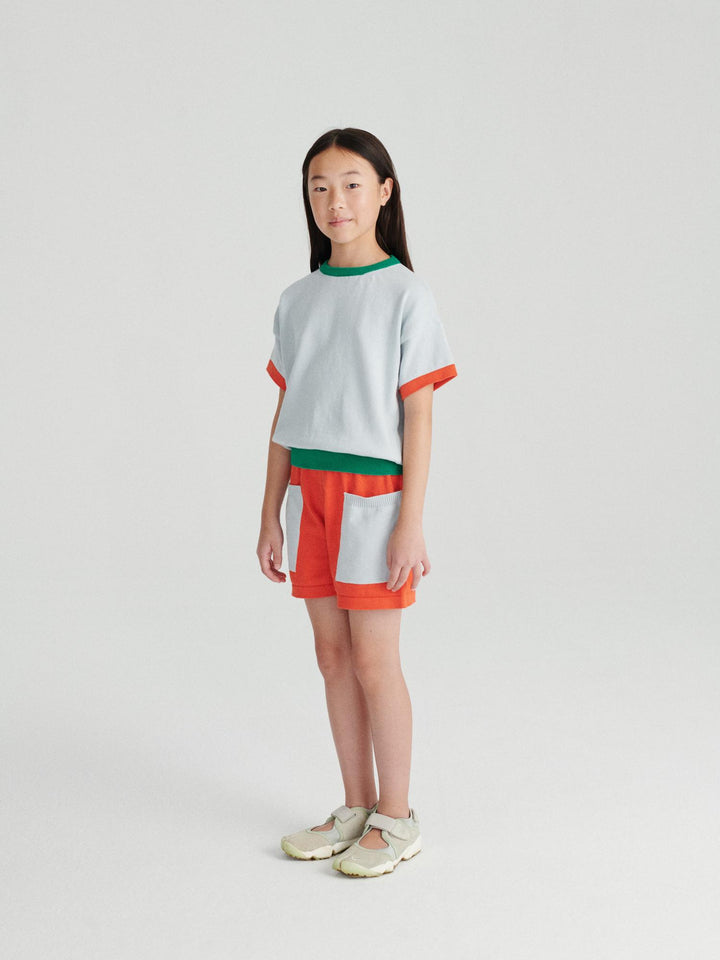 Filles avec Shorts True Artist tricotés en coton orage avec poches bleu pâle