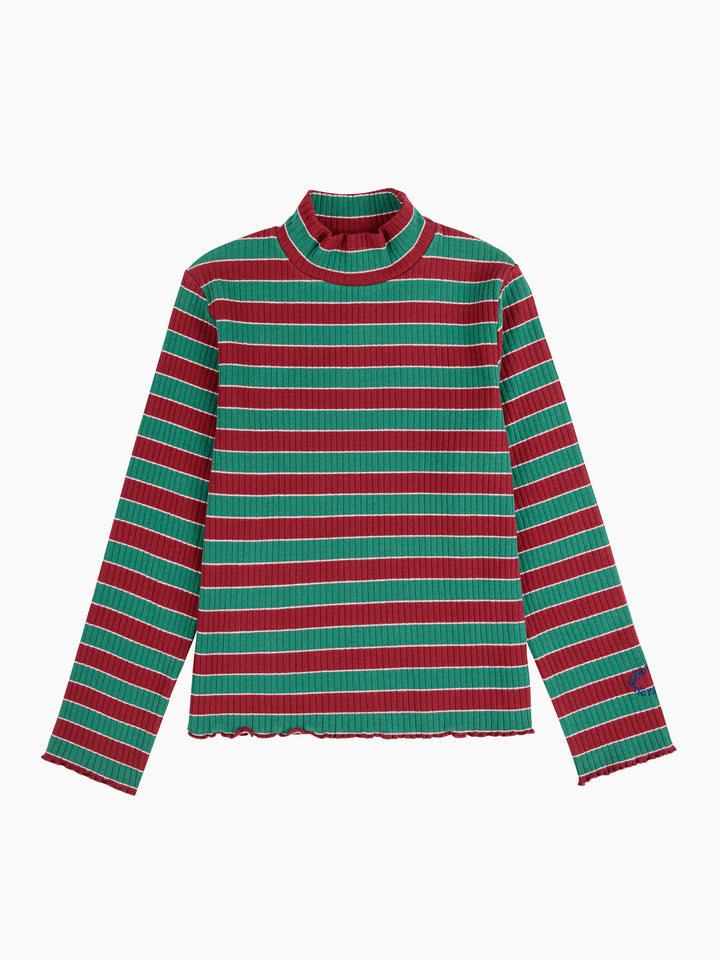 T-shirt à col roulé Bobo Choses en coton rayé vert et rouge