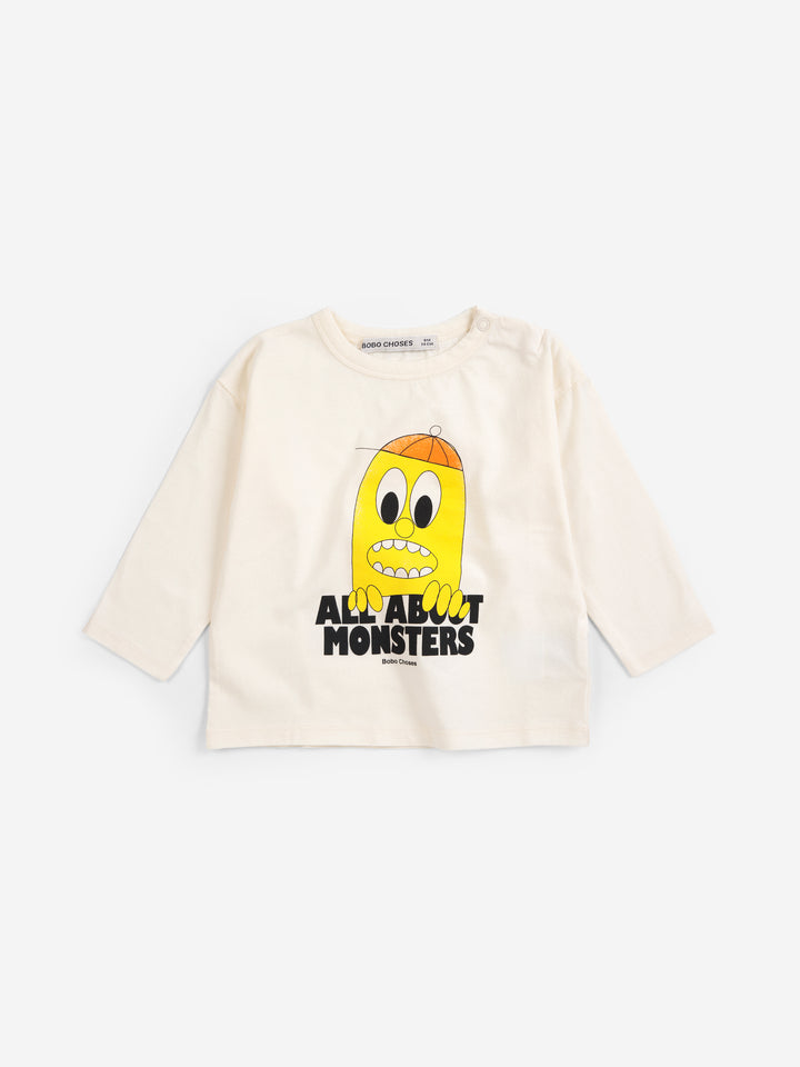 T-shirt Bobo Choses en coton blanc avec imprimé monstre jaune