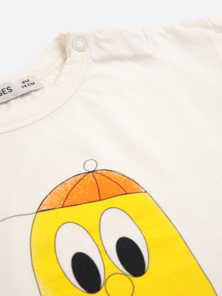 T-shirt Bobo Choses en coton blanc avec imprimé monstre jaune