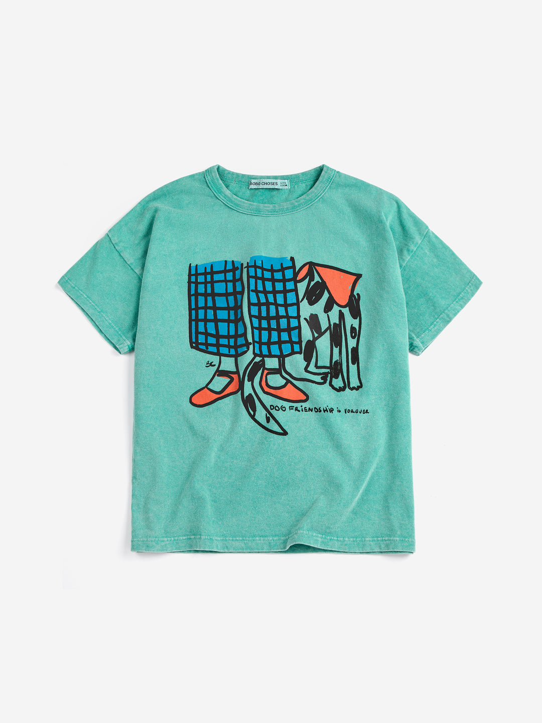 T-shirt Bobo Choses en coton vert avec imprimé chien et jambes d'enfant