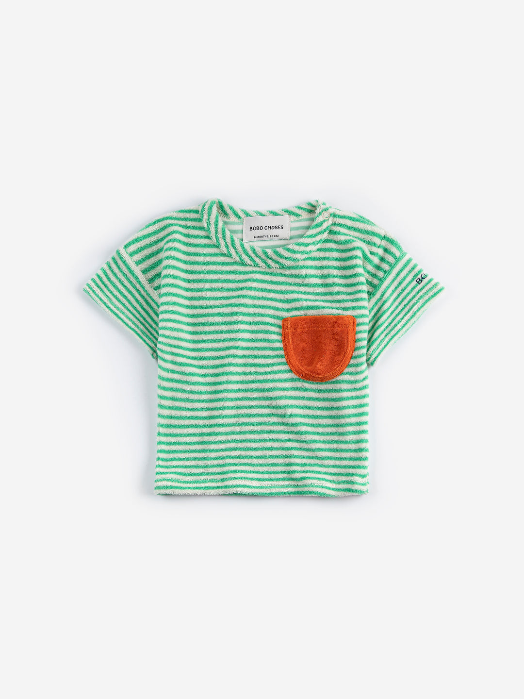 T-shirt Bobo Choses en ratine rayé vert avec pochette orange