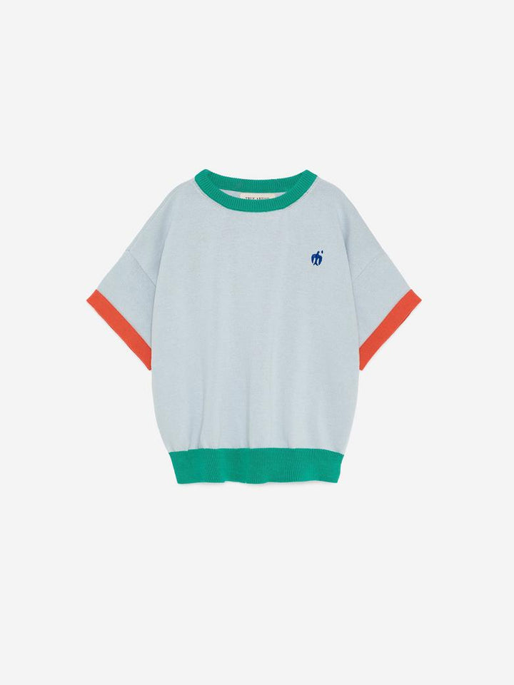 T-shirt True Artist tricoté en coton bleu pâle avec détails oranges et verts