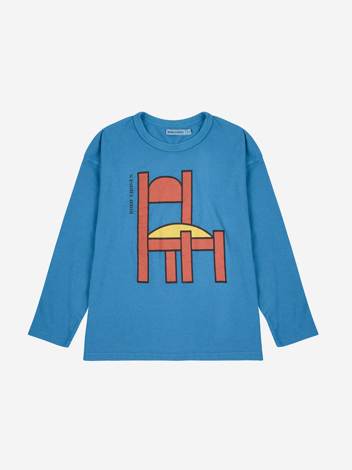 T-shirt manches longues Bobo Choses en coton bleu avec une chaise imprimée sur le devant