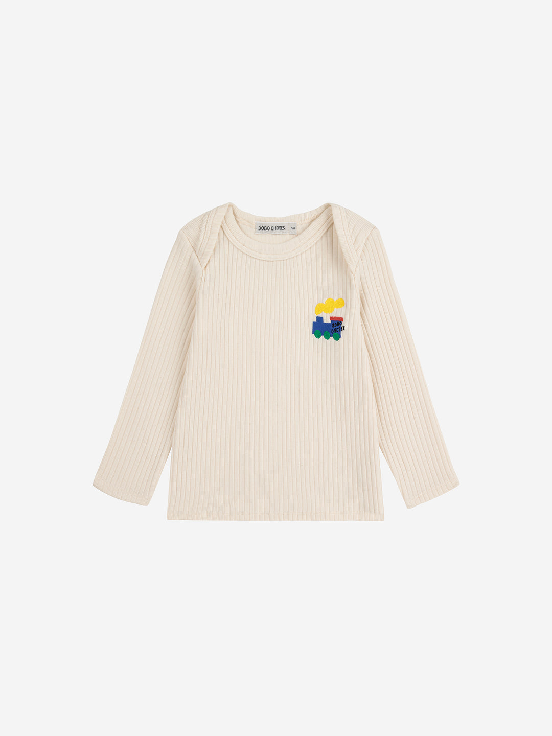 T-shirt manches longues pour bébé en coton écru avec petit train 