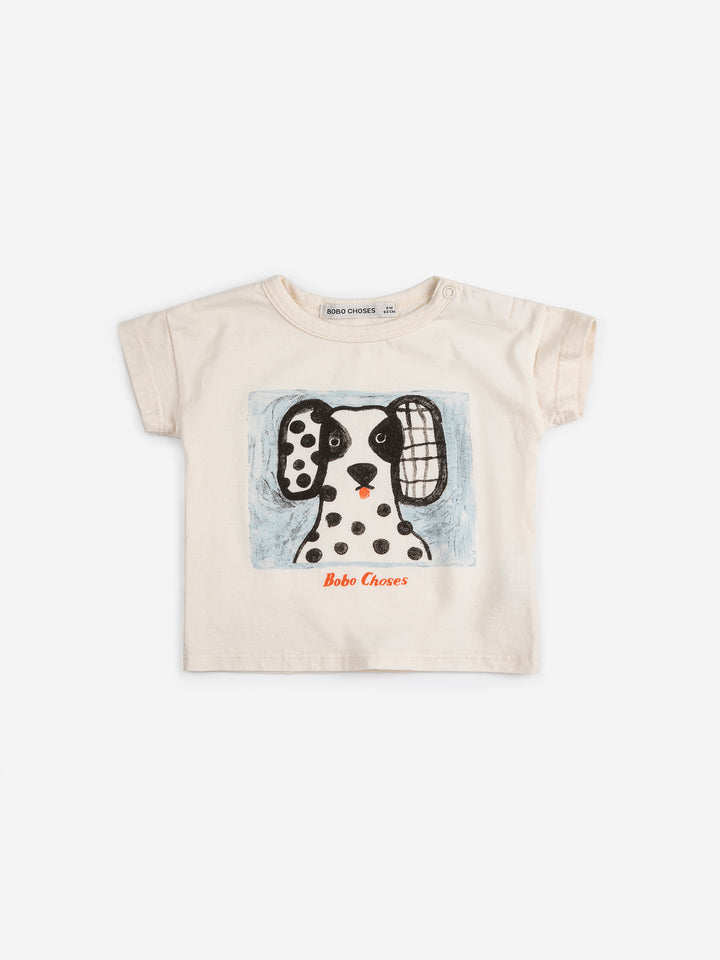 T-shirt pour bébé Bobo Choses en coton beige avec imprimé chien