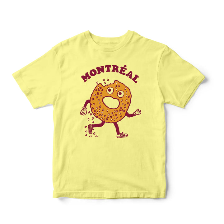 T-shirt pour enfant en coton jaune avec illustration bagel de Francis Léveillée