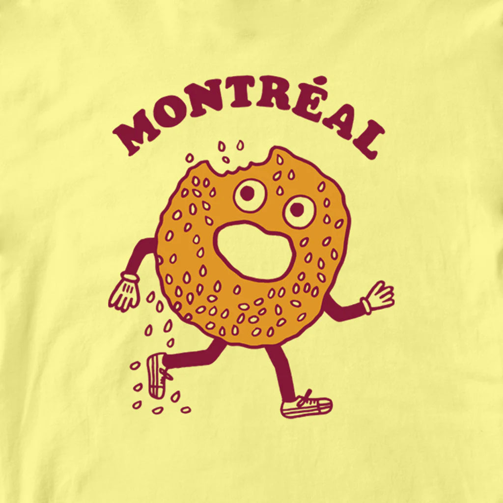 T-shirt pour enfant en coton jaune avec illustration bagel de Francis Léveillée