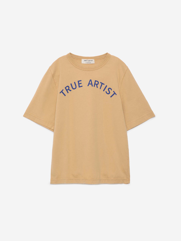 T shirt en coton caramel avec logo True Artist en bleu