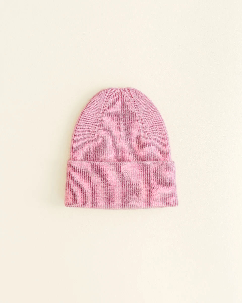 Tuque Hvid en laine mérinos rose