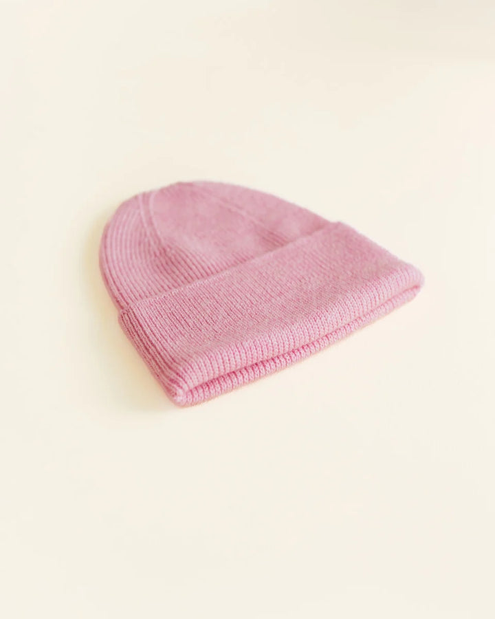 Tuque Hvid en laine mérinos rose