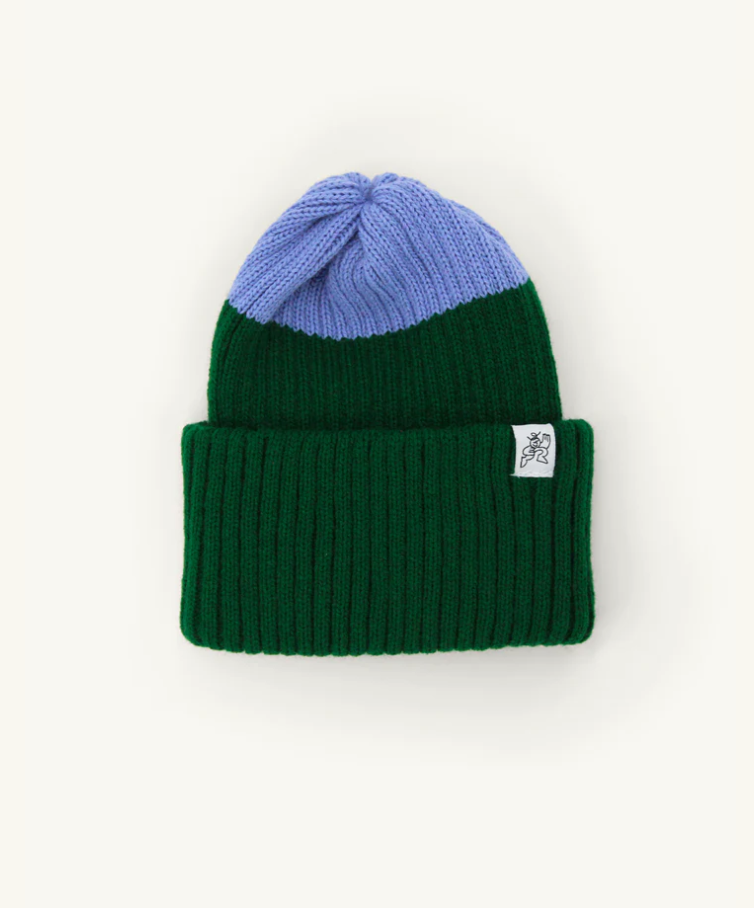 Tuque tricoté bicolore vert et bleu