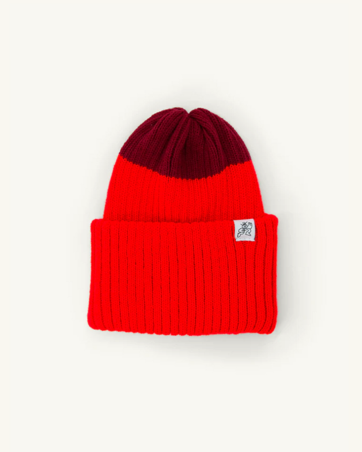 Tuque bicolore rouge et framboise