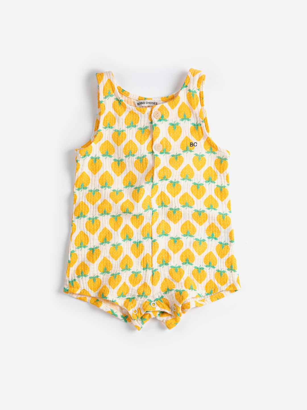 Une-pièce Bobo Choses en coton blanc imprimé fraises jaunes