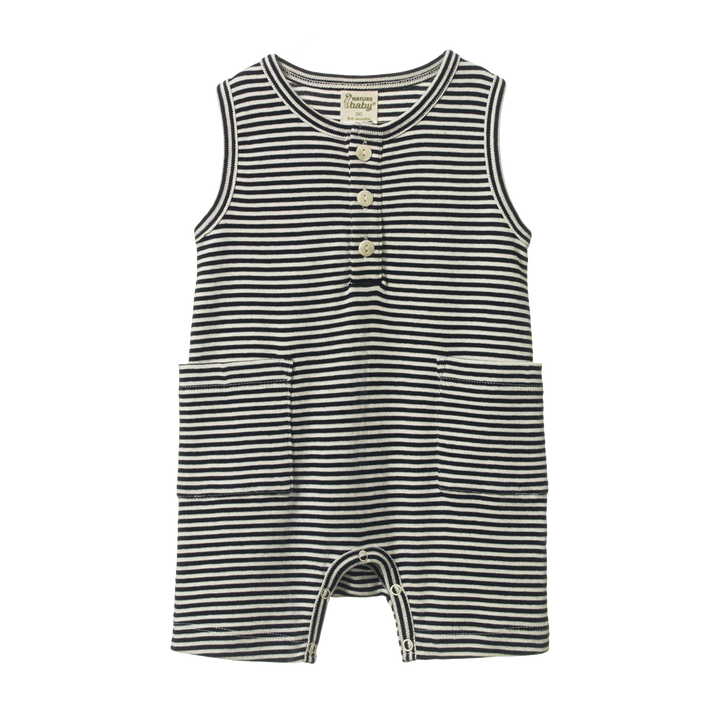 Une pièce pour bébé sans manches en coton rayé marine