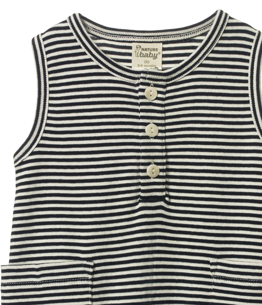 Une pièce pour bébé sans manches en coton rayé marine