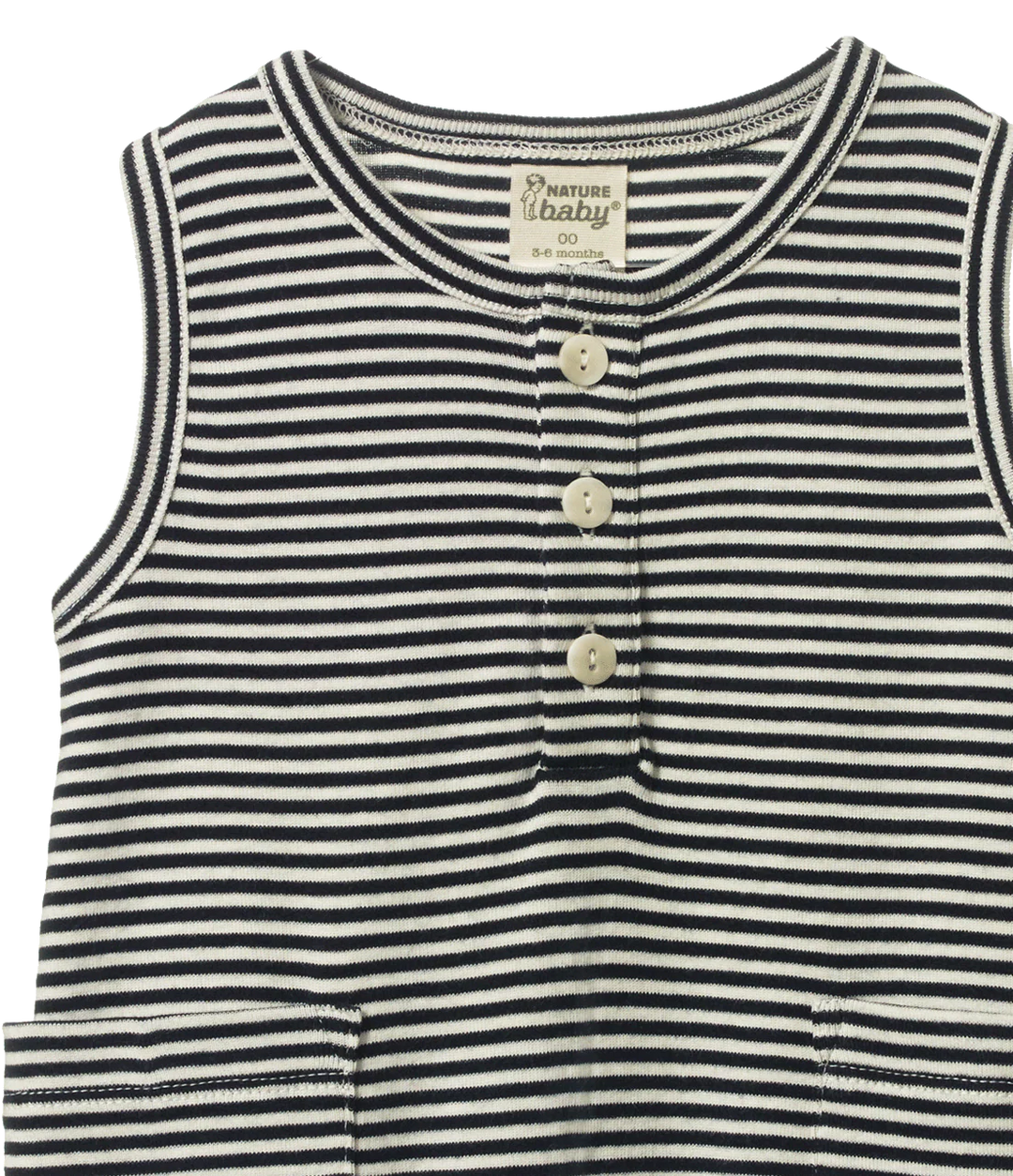 Une pièce pour bébé sans manches en coton rayé marine