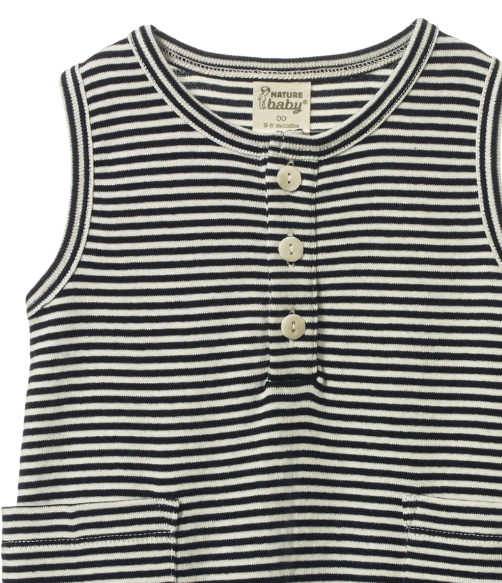 Une pièce pour bébé sans manches en coton rayé marine