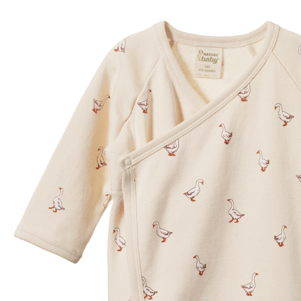 Veste Kimono pour bébé en coton beige avec imprimé oies
