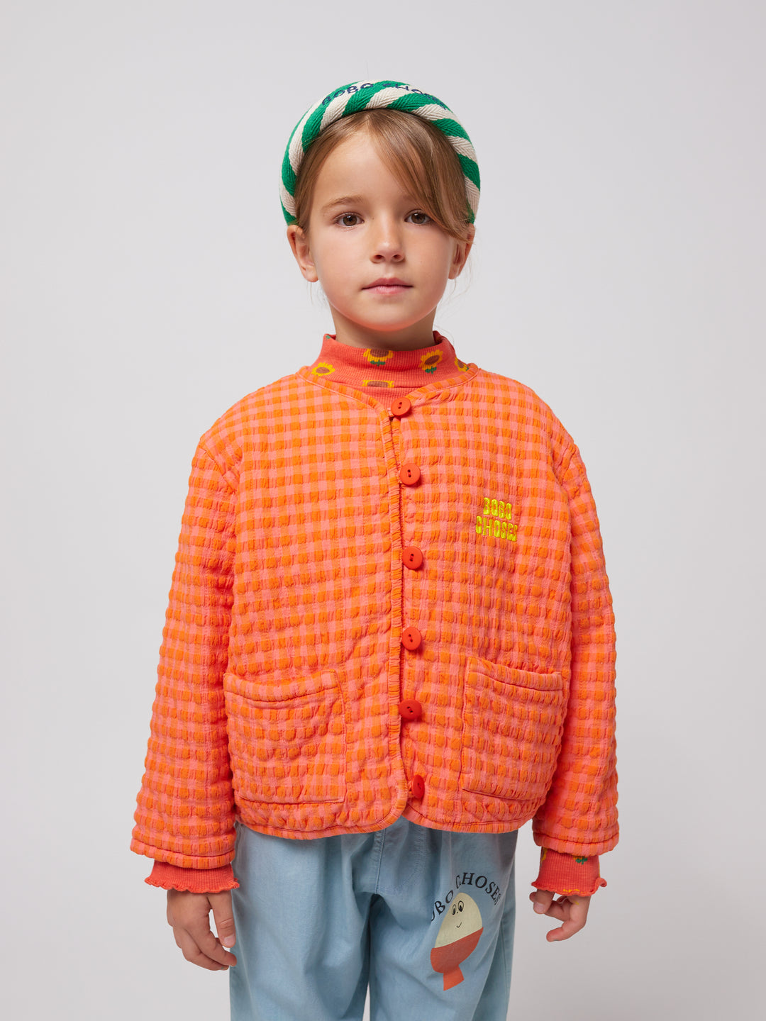 Fille avec Fille avec Veste matelassée en coton vichy orange