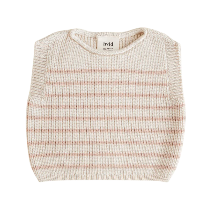 Veste Hvid en laine mérinos rayé  Crème et Abricot